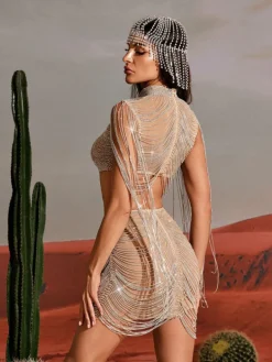 Embellishment*Embellishment Abdiel Crystal Chain Skirt Set In Silver