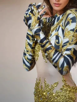 Jumpsuits & Romper*Jiu Bajia O/S Abraham Rhinestone Printed Jumpsuit