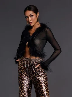 Tops*Mew Mews Fashion Adjoa Long Sleeve Feather Mesh Top