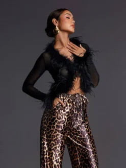 Tops*Mew Mews Fashion Adjoa Long Sleeve Feather Mesh Top