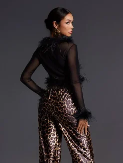 Tops*Mew Mews Fashion Adjoa Long Sleeve Feather Mesh Top