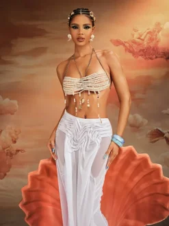 Beaded Wear | Tops*Mew Mews Fashion O/S Aither Fringe Pearl Beaded Bralette