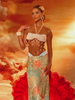 Beaded Wear | Tops*Mew Mews Fashion O/S Akilina Pearl Beaded Fringe Bralette