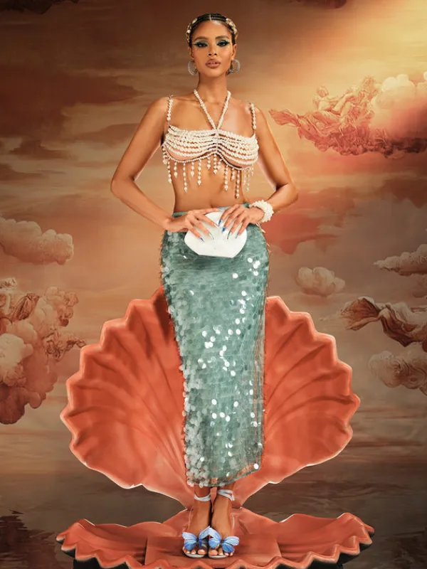 Beaded Wear | Tops*Mew Mews Fashion O/S Akram Fringe Pearl Beaded Bralette