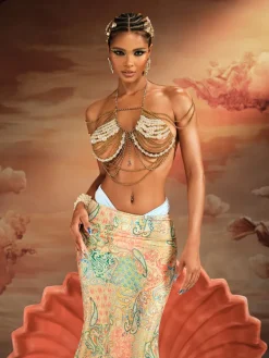 Beaded Wear | Tops*Mew Mews Fashion O/S Akuji Pearl Beaded Chain Fringe Bralette