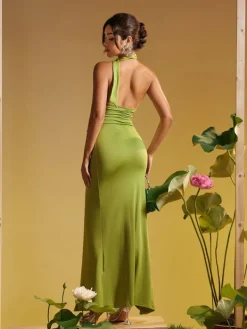 Dresses | Maxi Dresses*Mew Mews Fashion Alara Halterneck Flower Ruffle Maxi Dress In Green