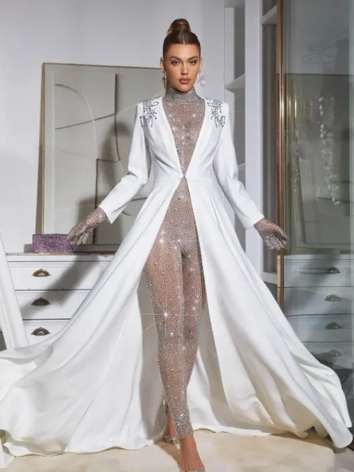 Jumpsuits & Romper*Mew Mews Fashion Ally Rhinestone Mesh Jumpsuit In Silver