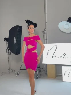 Dresses*Mew Mews Fashion Amadeus Off Shoulder Flower Cutout Mini Dress