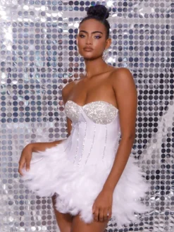 Sets & Co-ords*Mew Mews Fashion Axton Strapless Rhinestone Feather Skirt Set