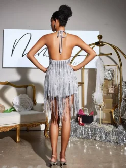 Embellishment | Dresses*Embellishment Bach Halterneck Crystal Chain Fringe Mini Dress