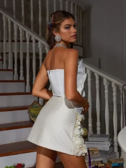 Tops*Mew Mews Fashion Bayard Strapless Flower Top In White