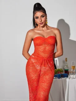 Dresses | Maxi Dresses*Mew Mews Fashion Benjamen Strapless Ruched Lace Maxi Dress