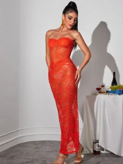 Dresses | Maxi Dresses*Mew Mews Fashion Benjamen Strapless Ruched Lace Maxi Dress