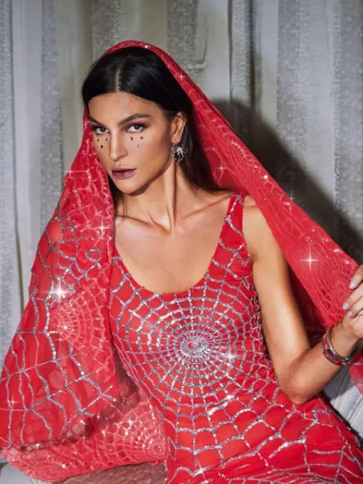 Headwear*Mew Mews Fashion Calyx Cobweb Sequin Veil In Red