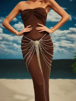 Skirts*Mew Mews Fashion O/S Carrick Crystal Body Chain Skirt In Gold
