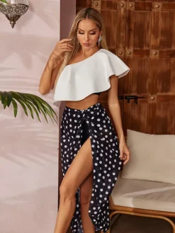 Bikini Sets*Mew Mews Fashion Citrine Ruffle Printed Bikini Three Piece Set