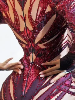 Bodysuits | Tops*Jiu Bajia O/S Cleeve Long Sleeve Rhinestone Printed Bodysuit