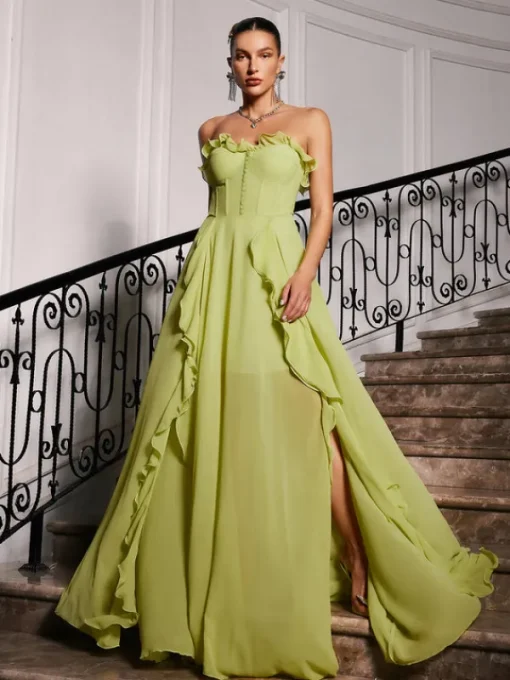Dresses | Maxi Dresses*Mew Mews Fashion Craven Strapless Ruched Mesh Maxi Dress