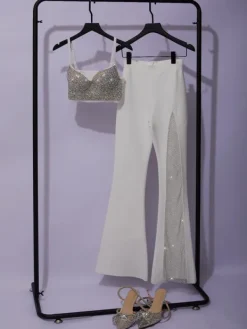 Pants & Shorts*Bandage Della Mesh Diamond Pants In White