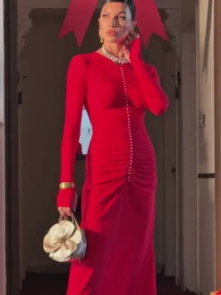 Dresses | Maxi Dresses*Mew Mews Fashion Despo Long Sleeve Pearl Ruched Maxi Dress