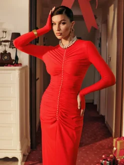 Dresses | Maxi Dresses*Mew Mews Fashion Despo Long Sleeve Pearl Ruched Maxi Dress