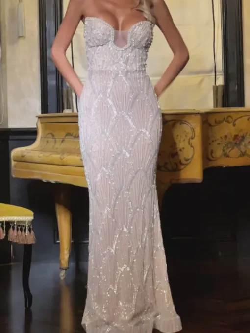 Embellishment | Dresses*Lu Yili Donoma Strapless Pearl Maxi Dress
