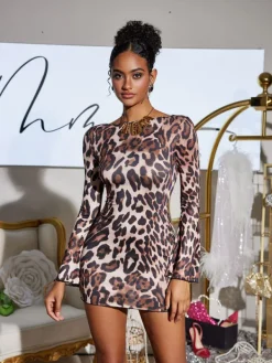 Dresses | Mini Dresses*Mew Mews Fashion Dosen Open Back Leopard Mini Dress