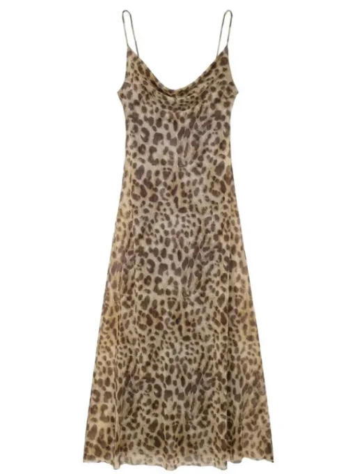 Midi Dresses | Dresses*Mew Mews Fashion Drynthia Spaghetti Leopard Midi Dress In Brown
