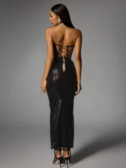 Dresses | Midi Dresses*Jiu Bajia O/S Eadward Strapless Metallic Midi Dress In Black