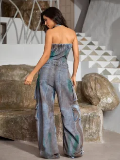 Jumpsuits & Romper*Mew Mews Fashion Eden Strapless Pocket Denim Jumpsuit In Green