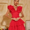 Sets & Co-ords*Mew Mews Fashion Elyana V Neck Ruffle Tiered Skirt Set