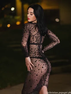 Dresses*Jiu Bajia O/S Eormengard Long Sleeve Rhinestone Maxi Dress In Black