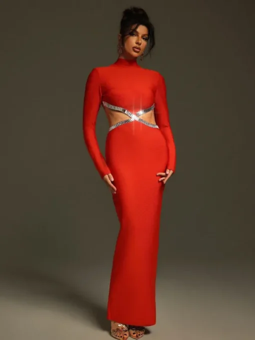 Dresses | Maxi Dresses*Bandage Ephai Rhinestone Cutout Dress In Red