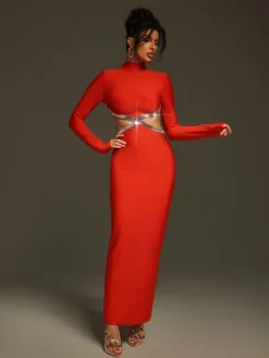 Dresses | Maxi Dresses*Bandage Ephai Rhinestone Cutout Dress In Red