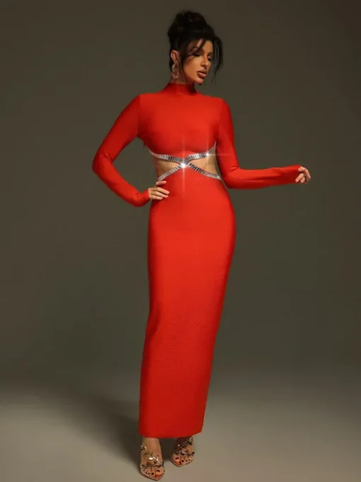 Dresses | Maxi Dresses*Bandage Ephai Rhinestone Cutout Dress In Red