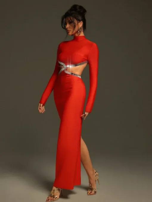 Dresses | Maxi Dresses*Bandage Ephai Rhinestone Cutout Dress In Red