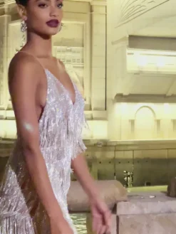 Embellishment | Dresses*Embellishment Fiadh Crystal Chain Fringe Mesh Mini Dress In Silver