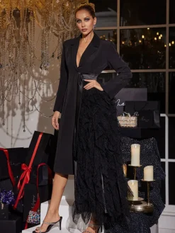 Coats & Jackets*Mew Mews Fashion Haban Tulle Trimmed Lapel Coat