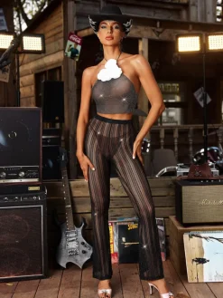 Tops*Mew Mews Fashion Hadya Flower Crystal Chainmail Top