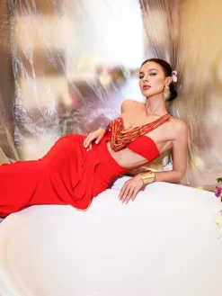 Armor Tops | Dresses*Mew Mews Fashion Hailey Strapless Cutout Draped Maxi Dress In Red