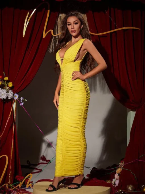 Dresses | Maxi Dresses*Mew Mews Fashion Hape Plunge Ruched Maxi Dress