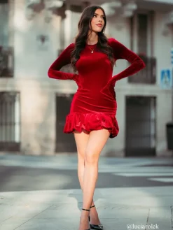 Dresses*Mew Mews Fashion Hiraku Ruffle Velvet Mini Dress