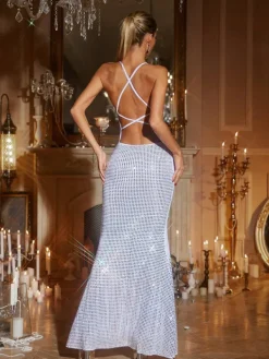 Dresses | Maxi Dresses*Mew Mews Fashion Iduia Backless Cutout Rhinestone Maxi Dress