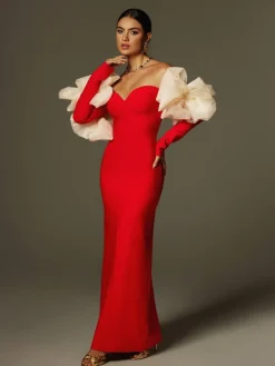 Dresses | Maxi Dresses*Bandage Ifra Off Shoulder Flower Maxi Dress In Red