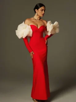 Dresses | Maxi Dresses*Bandage Ifra Off Shoulder Flower Maxi Dress In Red