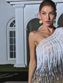 Embellishment | Dresses*Nuo Fansi Imre One Shoulder Fringe Sequin Dress