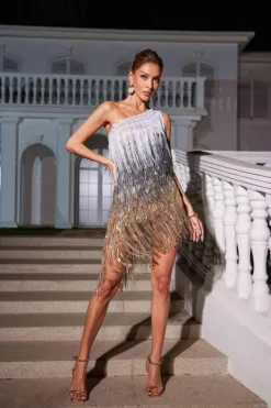 Embellishment | Dresses*Nuo Fansi Imre One Shoulder Fringe Sequin Dress