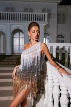 Embellishment | Dresses*Nuo Fansi Imre One Shoulder Fringe Sequin Dress