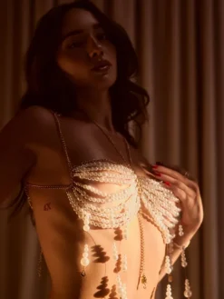 Beaded Wear*Mew Mews Fashion O/S Irving Fringe Pearl Beaded Bralette