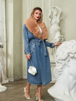 Coats & Jackets*Mew Mews Fashion Ishtar Faux Fur Collar Denim Coat